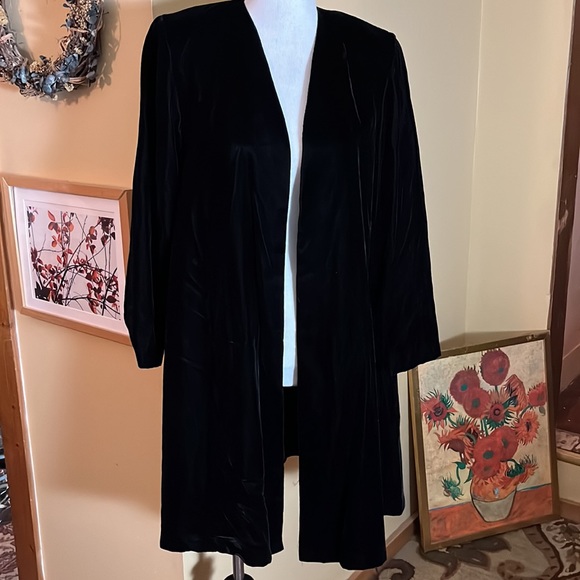 Vintage 80s ANN TAYLOR sz Small Velvet Topper Coat Black USA Made MidThigh Lined - Picture 3 of 13